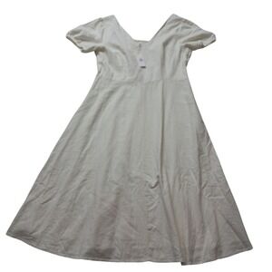 NWT Gap Dress‎ Women's 12 Ivory Cream Midi Linen Blend Smocked Back Cottagecore